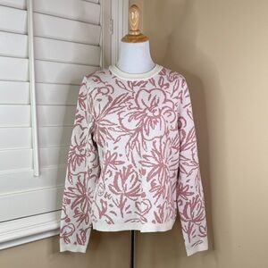 Tahari Pink and Cream Floral Crewneck Sweater